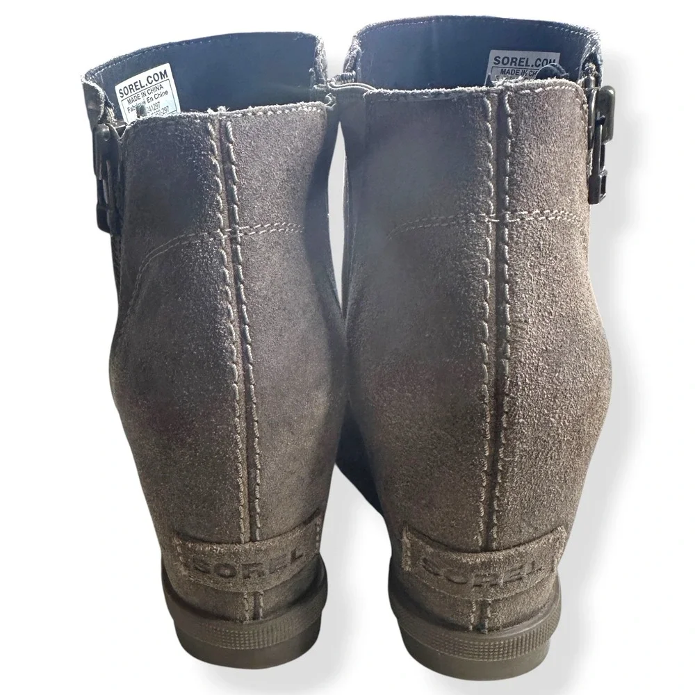 Sorel Joan of Arctic Wedge II‎ Leather Grey Ankle Boot Gorpcore Women Size 8.5